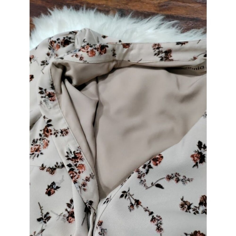 Begonia Puff Long Sleeve High Neck  Floral Print Hi-Low Dress Beige Womens Small - Picture 12 of 15